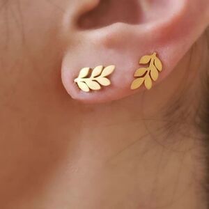 Dainty Gold Leaf Branch Stud Earrings